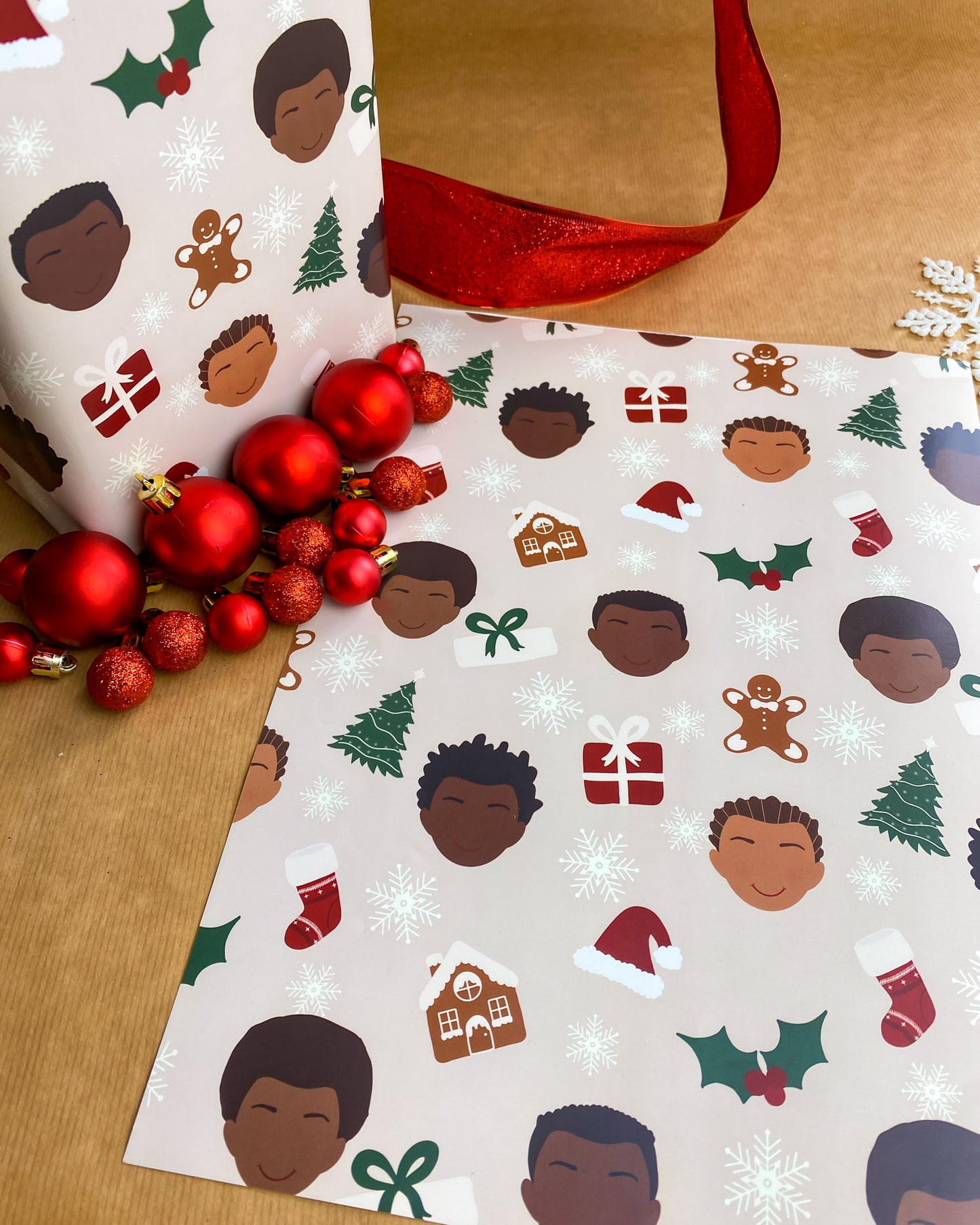 Black Boys Kids Christmas Ethnic Mixed Race Children Wrapping Paper Gift Wrap Boys & Girls Boy little Girl