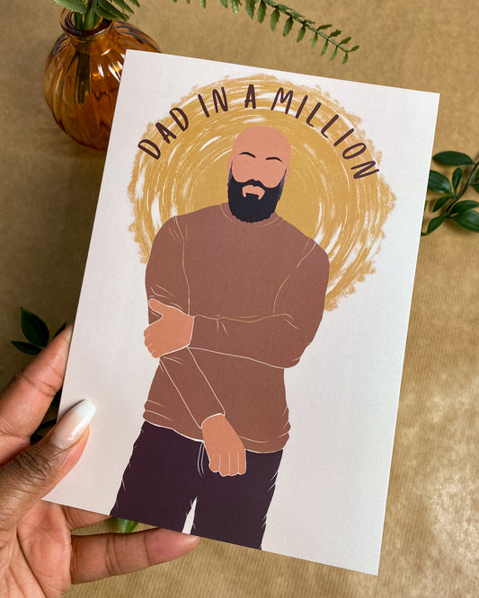 Bald & Bearded Mixed Race Father’s Day Card. Black Dad.