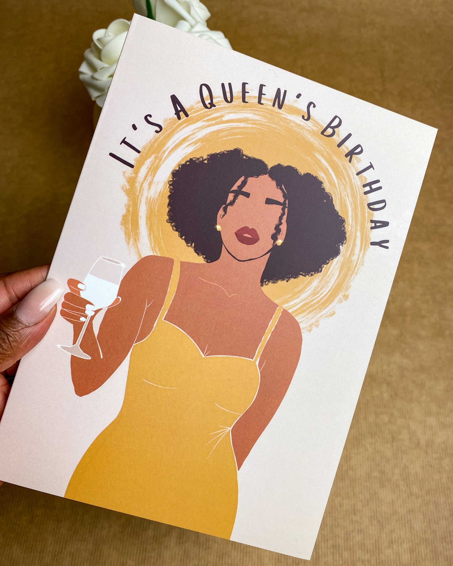 It's A Queens Birthday - Mixed Race / Black Woman Birthday Card