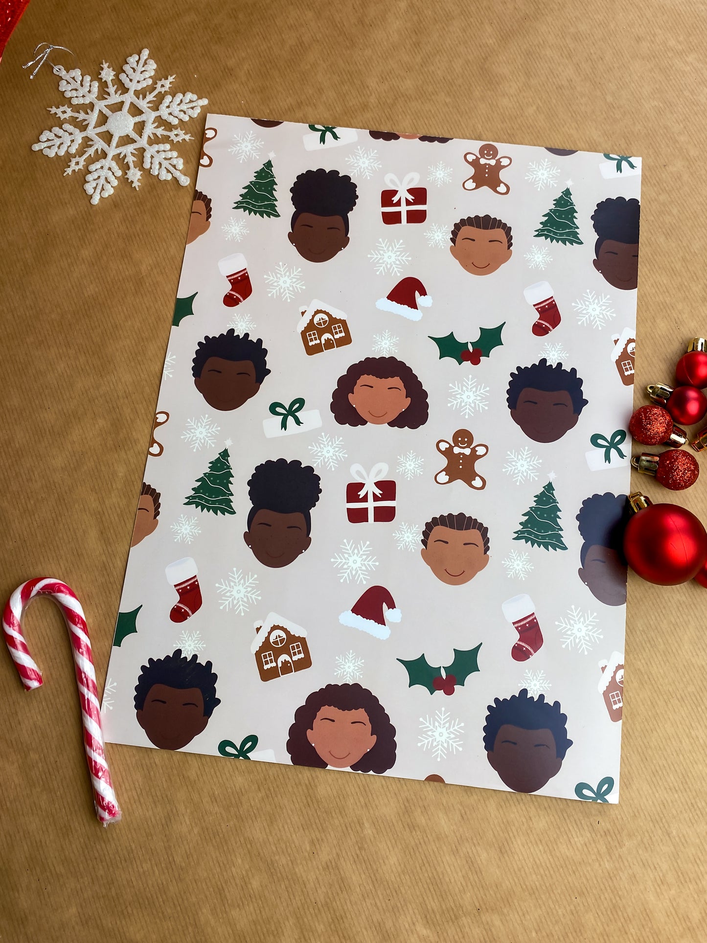 Black Kids Christmas Ethnic Mixed Race Children Wrapping Paper Gift Wrap Boys & Girls Boy little Girl