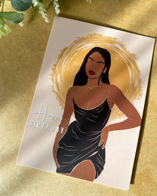 Misha's Black Birthday Dress - Black Woman Birthday Card