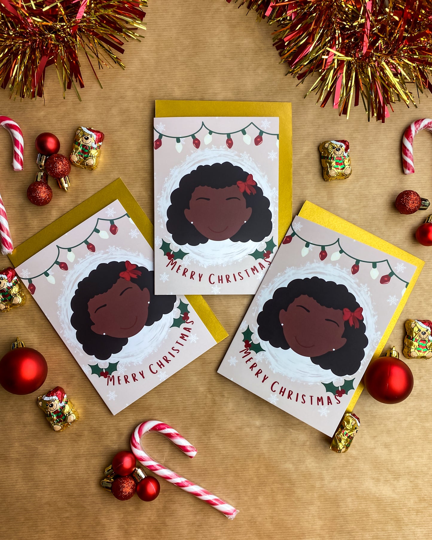 Black Girl 6 Pack Christmas Card Multipack - Children's Seasons Greetings Cards Diverse Black Greeting Cards