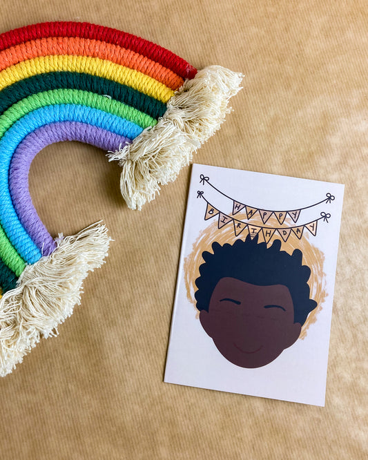 Kids Mini Birthday Card - Boy With Afro - Gee Gee